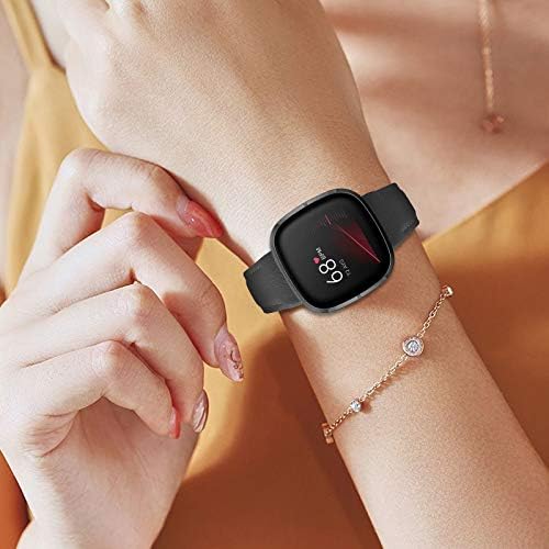 ONELANKS Valódi Bőr óraszíjak Kompatibilis a Fitbit Sense/Versa 3 Smartwatch Zenekar Fekete