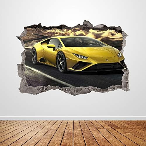 Lamborghini Fali Matrica Összetört 3D Grafikus Versenyautó Fali Matrica Művészet Freskó Poszter, Gyerek Szoba Dekoráció Ajándék UP148