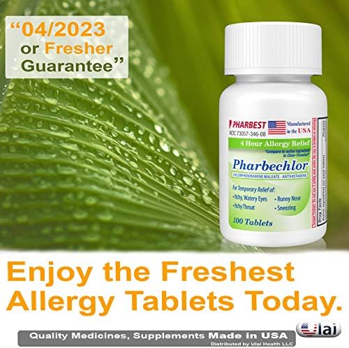 4 Óra Allergia Enyhítésére 100 Ct [Készült az USA-ban] | szemviszketés, Orrfolyás, Tüsszögés, Sinus Megkönnyebbülés | Chlorpheniramine-Maleát